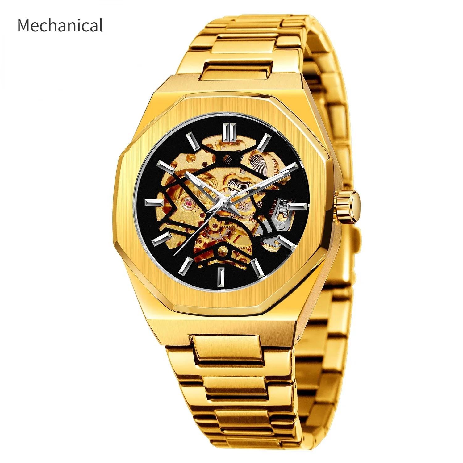 Automatic Waterproof Fashion Trend rlx Style Open Mechanism Watch Fine Stainless Steel Gold Men Mechanical Watches Reloj Hombre