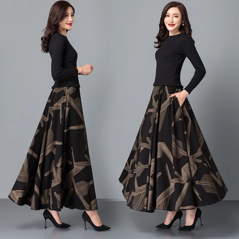 New Korean Skirt Spring Summer Autumn Women's Mid-length High Waist Drooping A-line Baita Long Skirt
