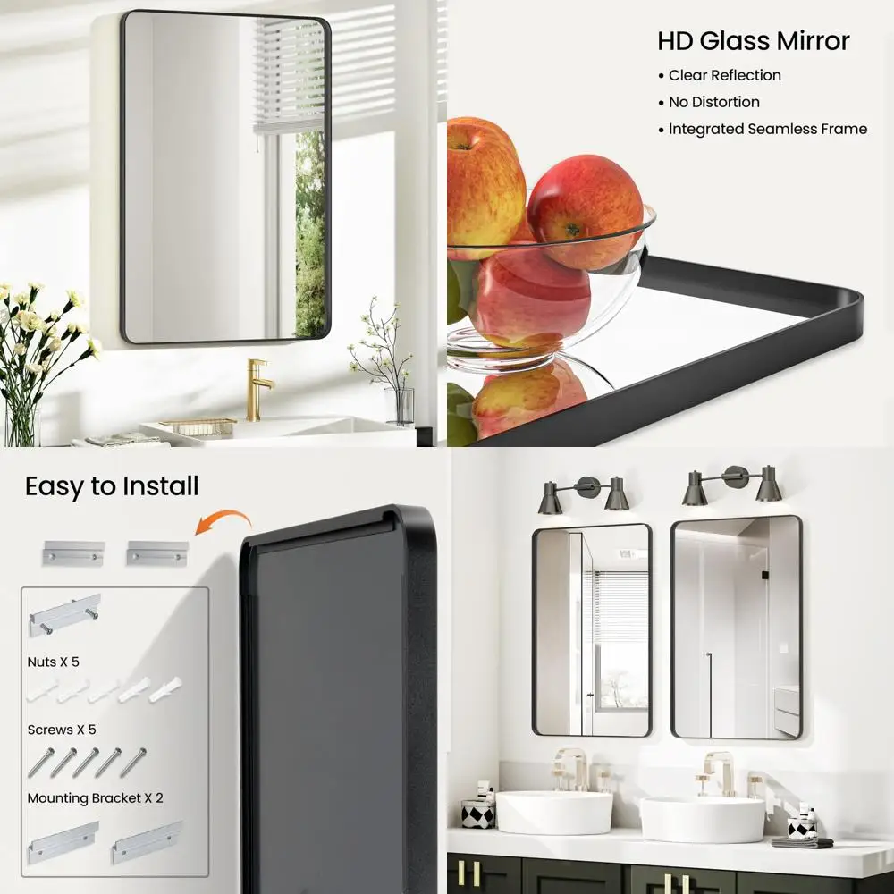 

Rust-Resistant Aluminum Framed Wall Mirror, 24x36 Inches, Matte Gold Finish, Shatterproof Bathroom Vanity Mirror