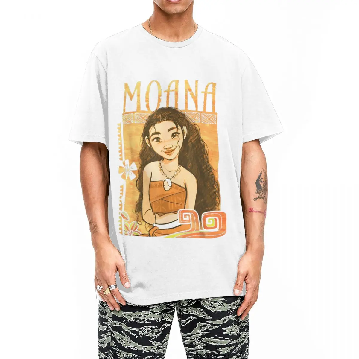 Moana Artistic Tribal Island Smile Framed T Shirt for Men Women Pure Cotton T-Shirt Crew Neck Tee Shirt Short Sleeve Tops