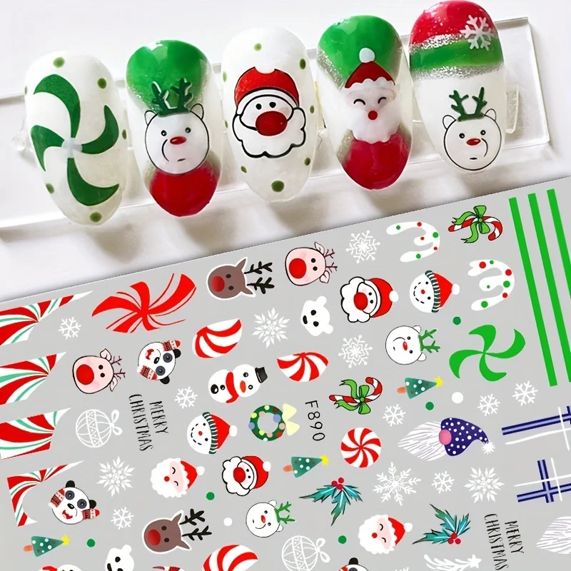 1PCS 3D Santa Claus Cartoon Nail Stickers Christmas Nail Art Supplies Snowman Snowflake Nail Art Decals Nail Parts Xmas  Gift