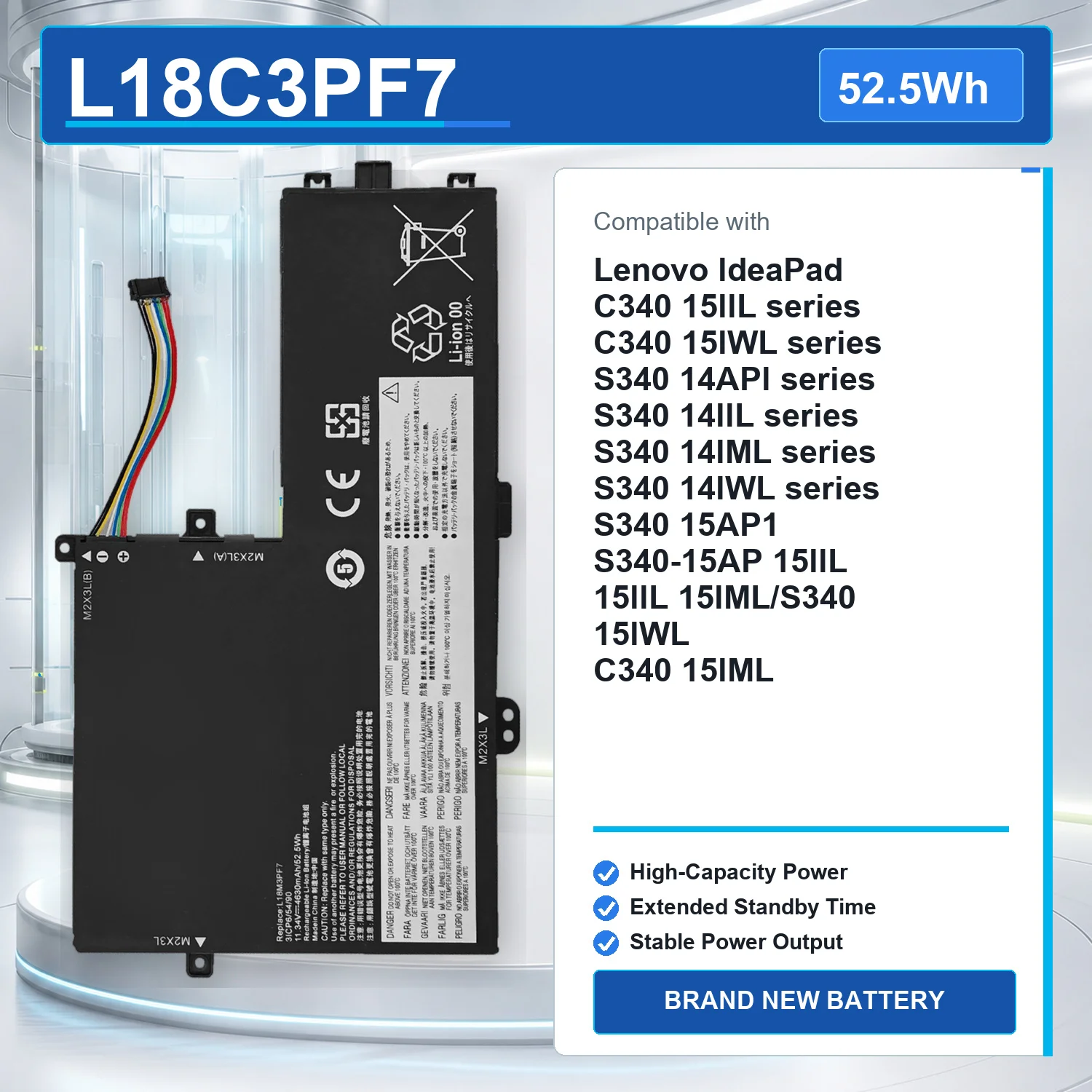 L18C3PF7 52.5Wh 11.34V Laptop Battery For Lenovo IdeaPad S340-14IML S340-15API S340-15IWL C340 Flex L18M3PF7 L18C3PF6