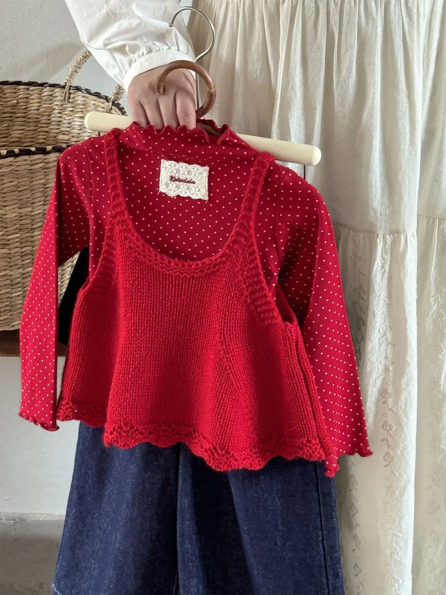 

Girls Suit 2025 Autumn New Children's Clothing Korean Style Girl Baby Pock Bottom Knit Vest Jeans Three Sets Casual Simple Daily