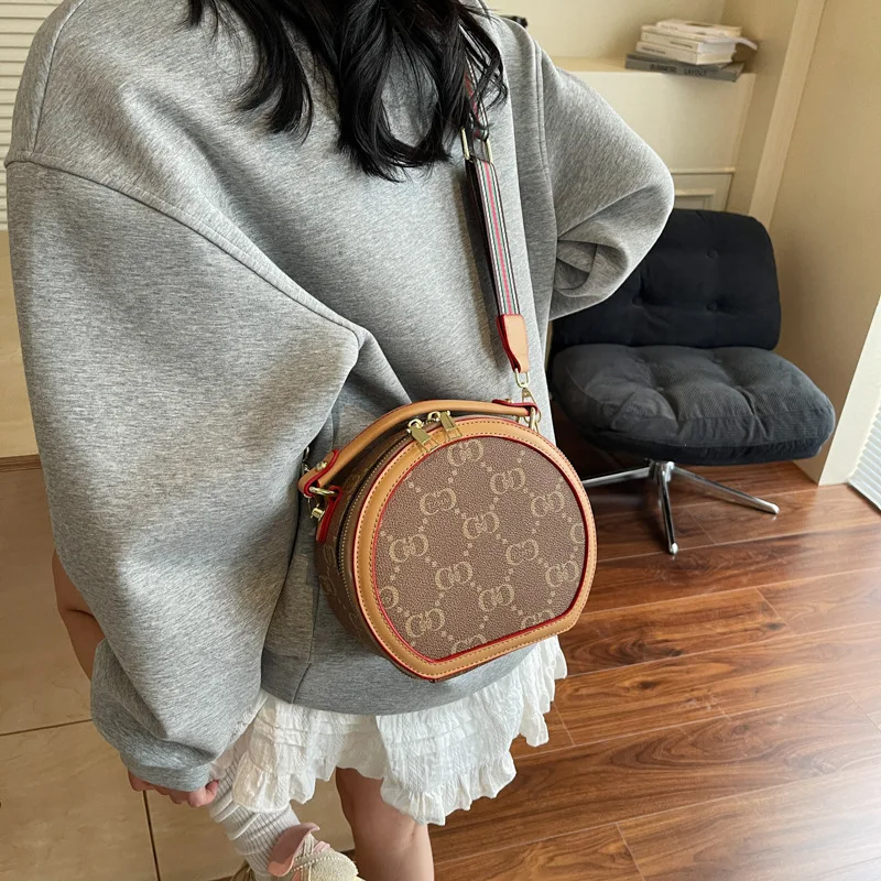 

​ ​ Роскошная мини-круглая сумка женская дизайнерская с широким ремешком через плечо кошелек с принтом в винтажном стиле компактная незаменимая высокое качество