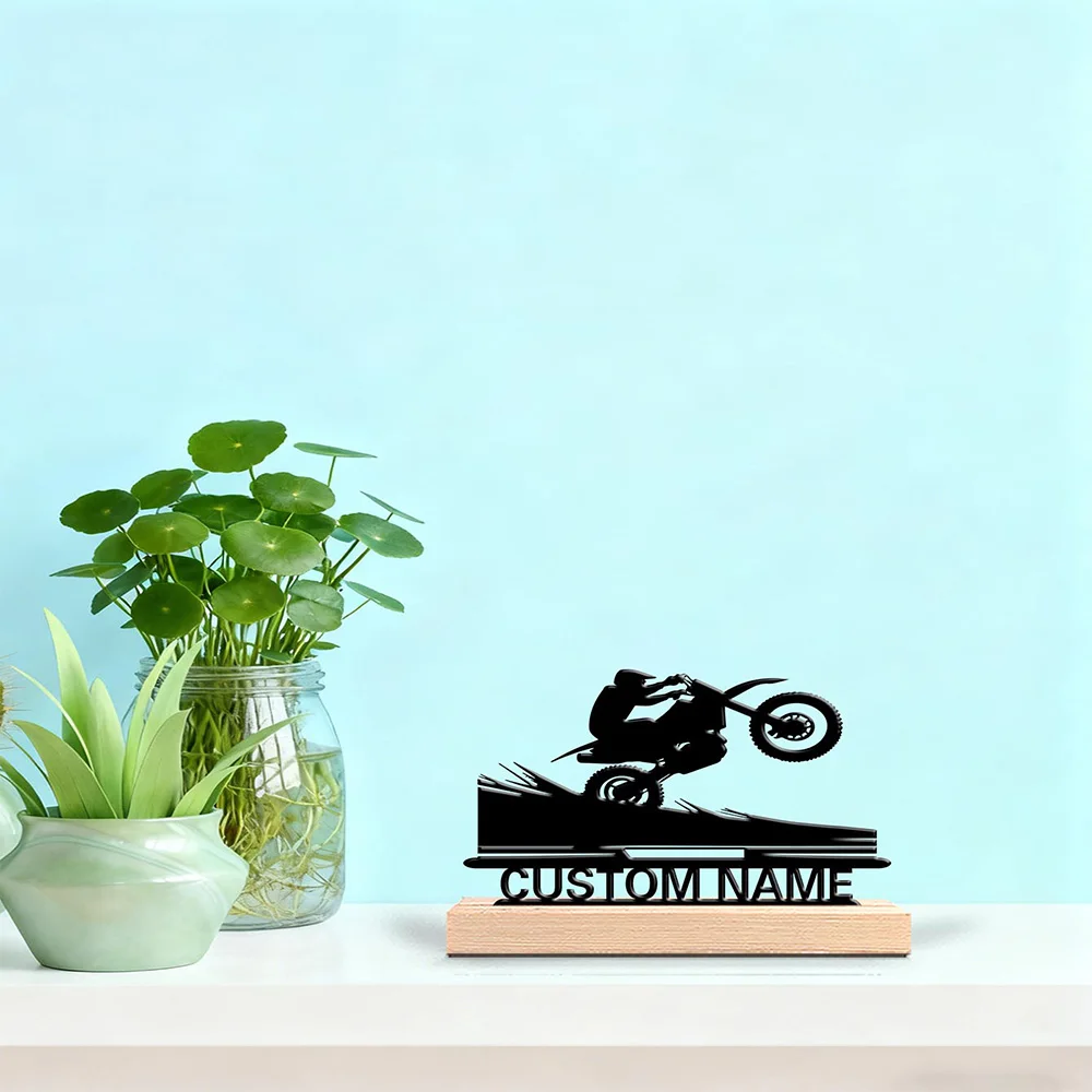 1pc Modern Slope Racer Custom Text Iron Statue Tin Ornament Tin Sculpture With Wood Base Handicraft With Wood Base Office Desk