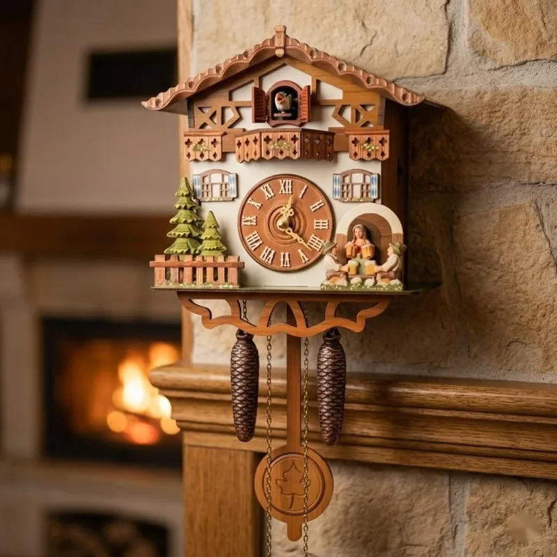 Cuckoo Wall Clock Wooden Retro Pop Out Bird Chime Hourly For Living Room Home Decor Cozy Vintage Centerpiece Gift For Family
