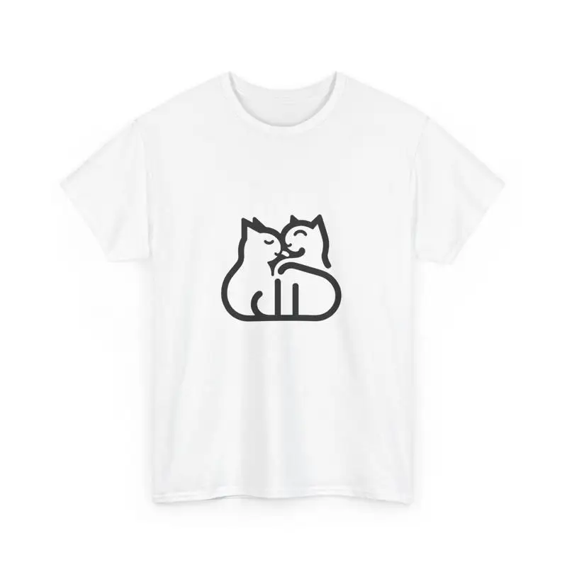 لطيف القط زوجين القطن الثقيل تي شيرت الحيوانات الأليفة عاشق الحيوان