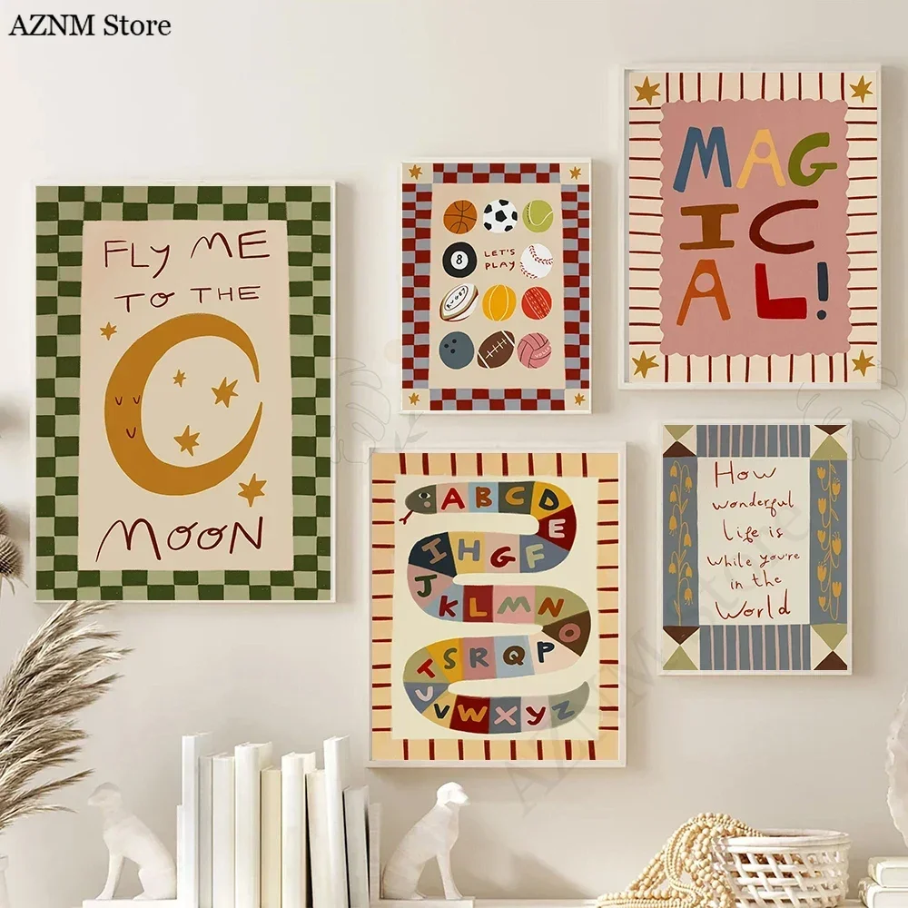 Snake Alphabet Learning Print Nursery Toddler Bedroom Poster Magical Colourful Wall Art Cute Kid's Play Room Home Decor
