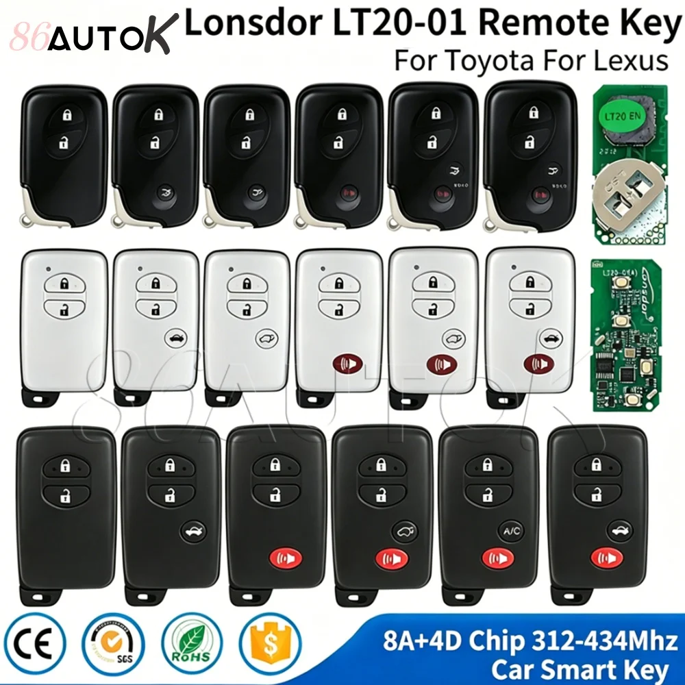 Lonsdor LT20-01 Smart Car Key For Toyota For Lexus Universal LT20 PCB 8A+4D 312-434Mhz Support K518 K518ISE KH100+ KW100 BSKG