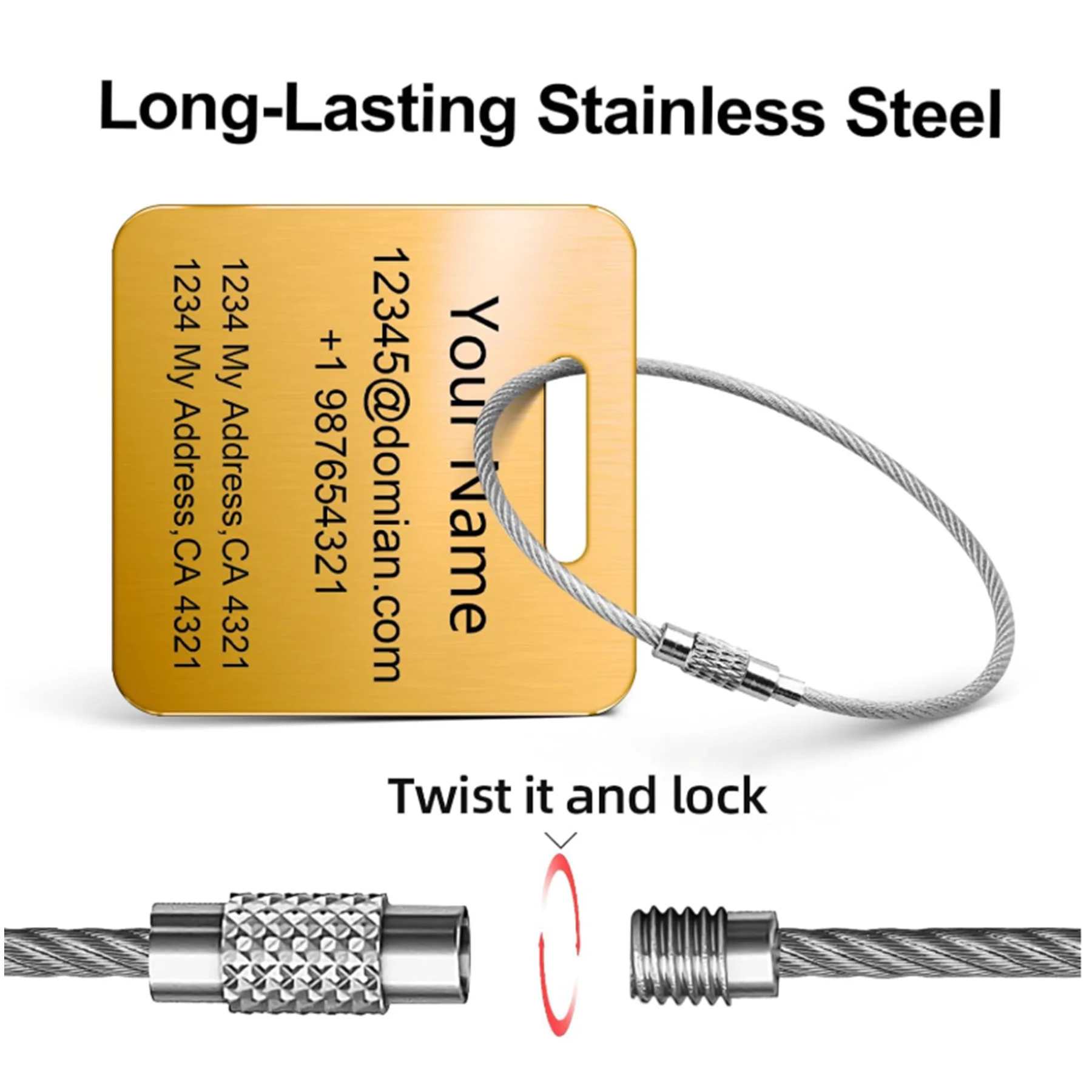 1PC Personalized Stainless Steel Luggage Tag – Laser Engraved Double Sided Backpacks Suitcases Tag  – Custom Name & Phone