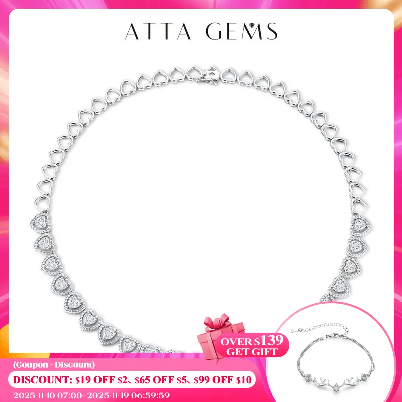 

ATTAGEMS Luxury Heart Moissanite Necklace for Women Lab Created Ruby Blue Sapphire S925 Silver Gold Plated Engagement Party Gift