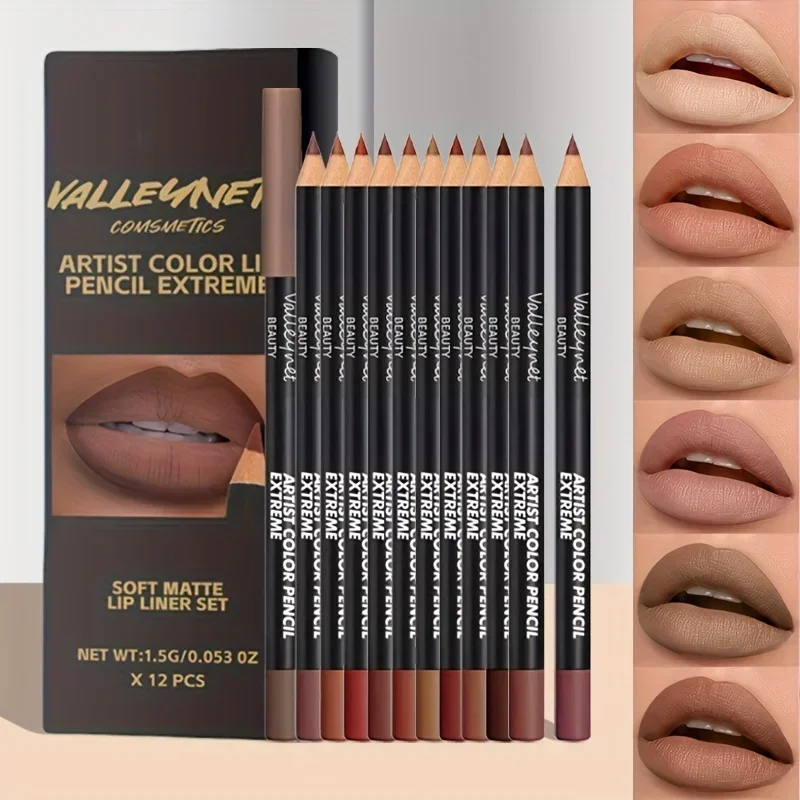 12 色マット防水長期的なベルベットリップライナーセット防水高着色女の子のための毎日のアプリケーションリップメイク