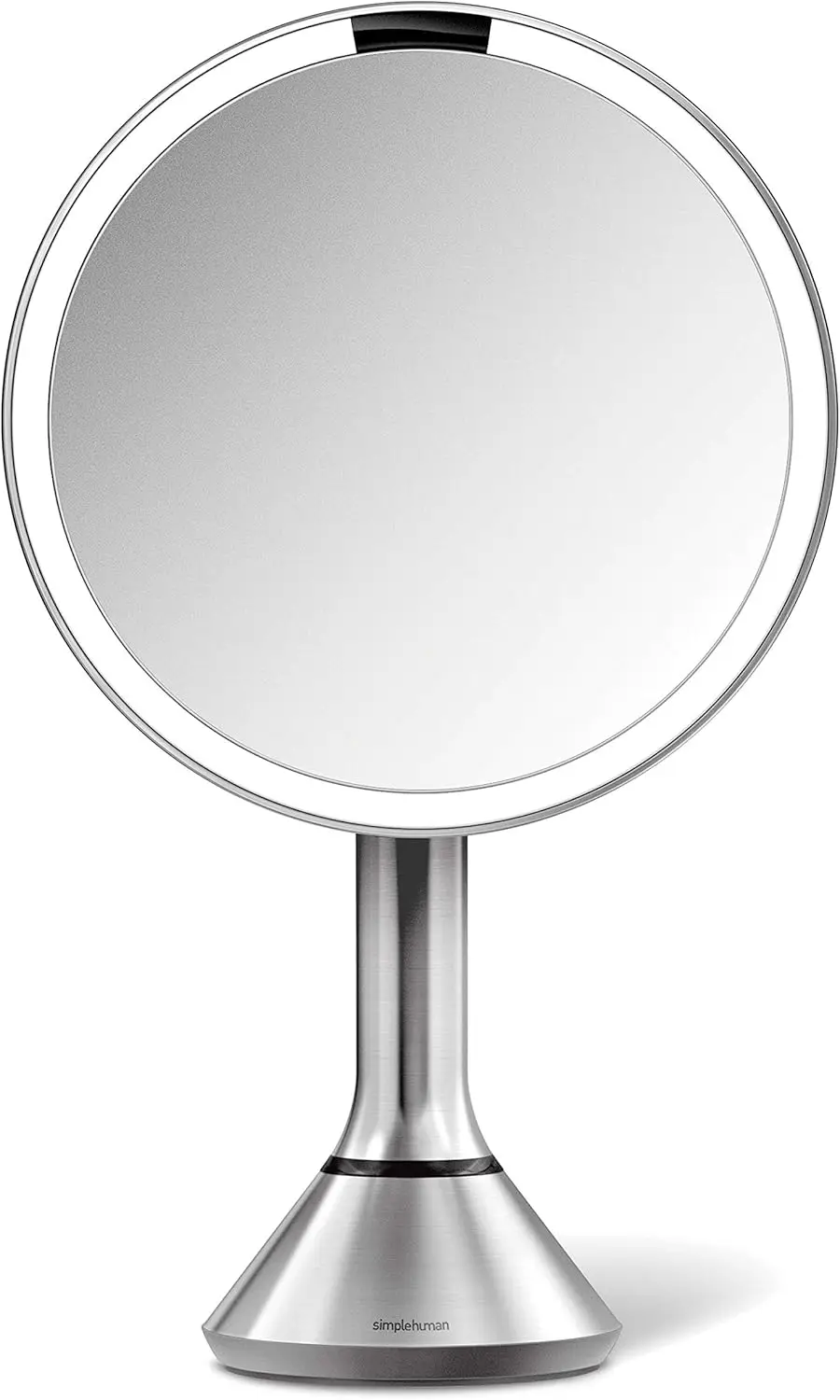 

8' Round Touch-Control Mirror, 5X Magnification, Rechargeable, Brushed Stainless Steel