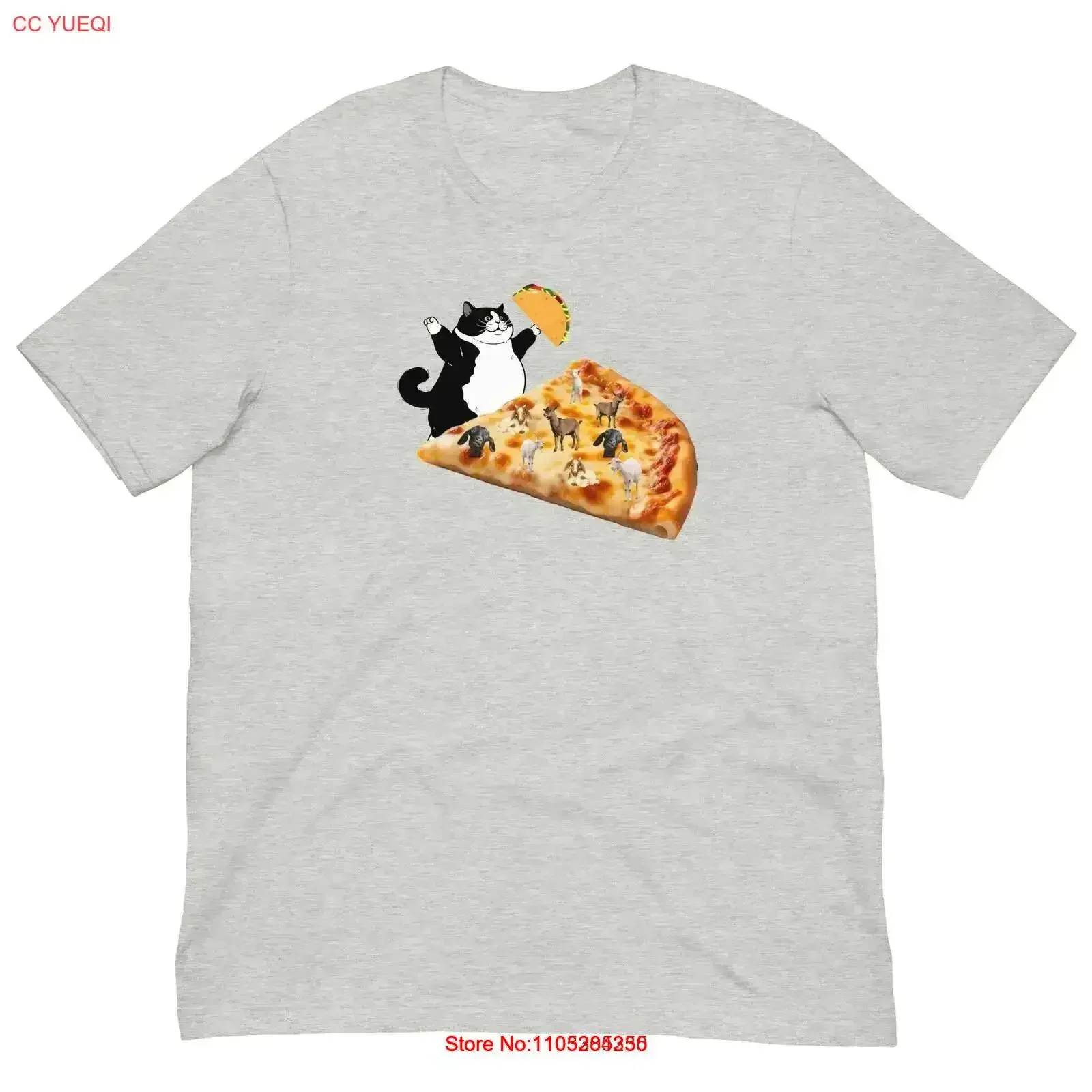 Camiseta divertida con estampado de gato gordo con taco, pizza de queso de cabra, estilo vintage lavado, ropa de diseñador, elegante, versátil y elástica