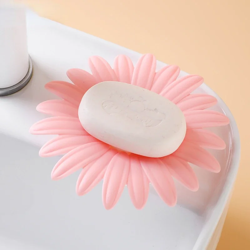 Cute Bathroom Daisy Soap Dish Creative Non-slip Sponge Soap Drain Holder Double Layer Soap Box Bathroom Accessories