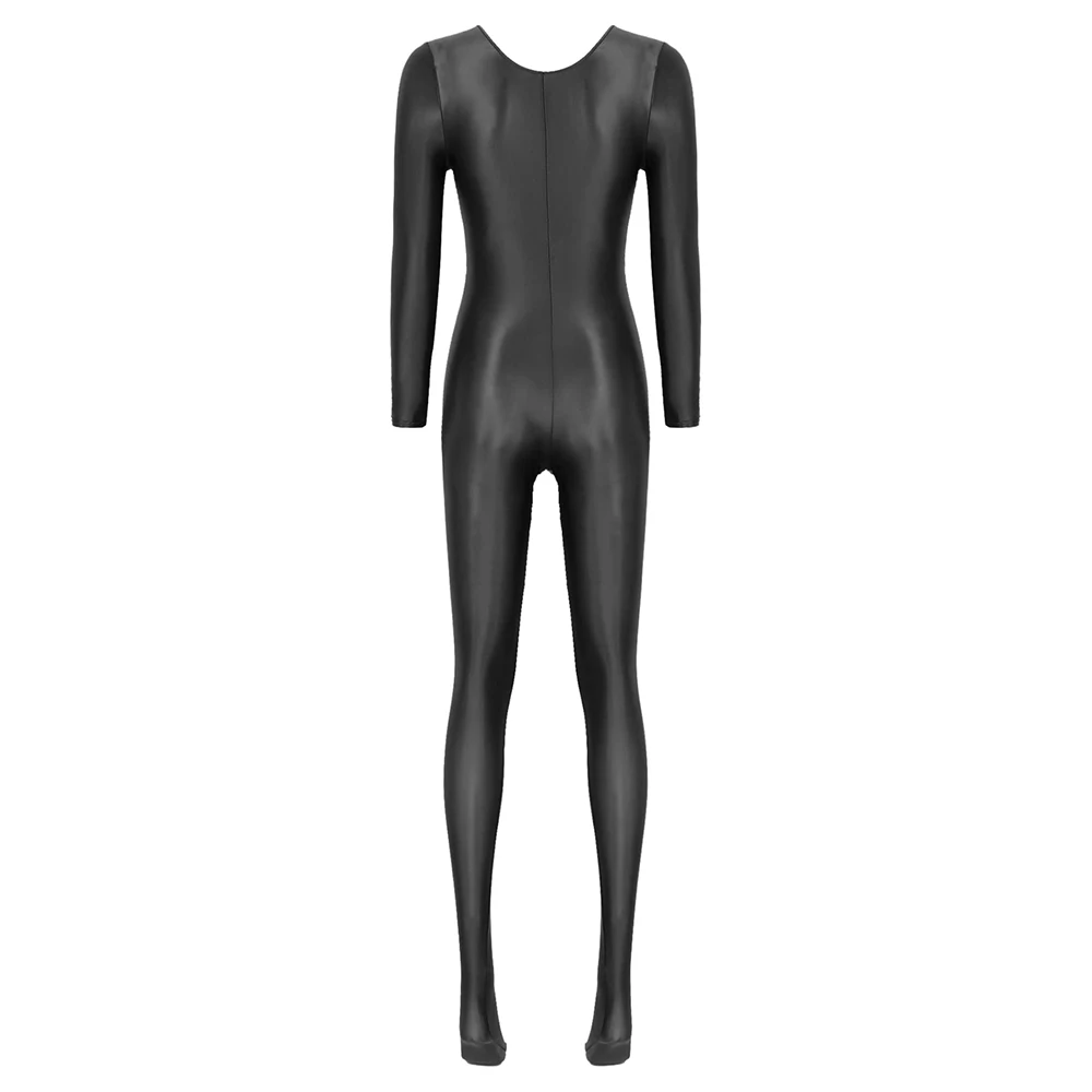 Donne Olio Lucido Manica Lunga Collant Tuta Bodystocking Yoga Ginnastica Shapewear Costume Intero Catsuit Lucido Body