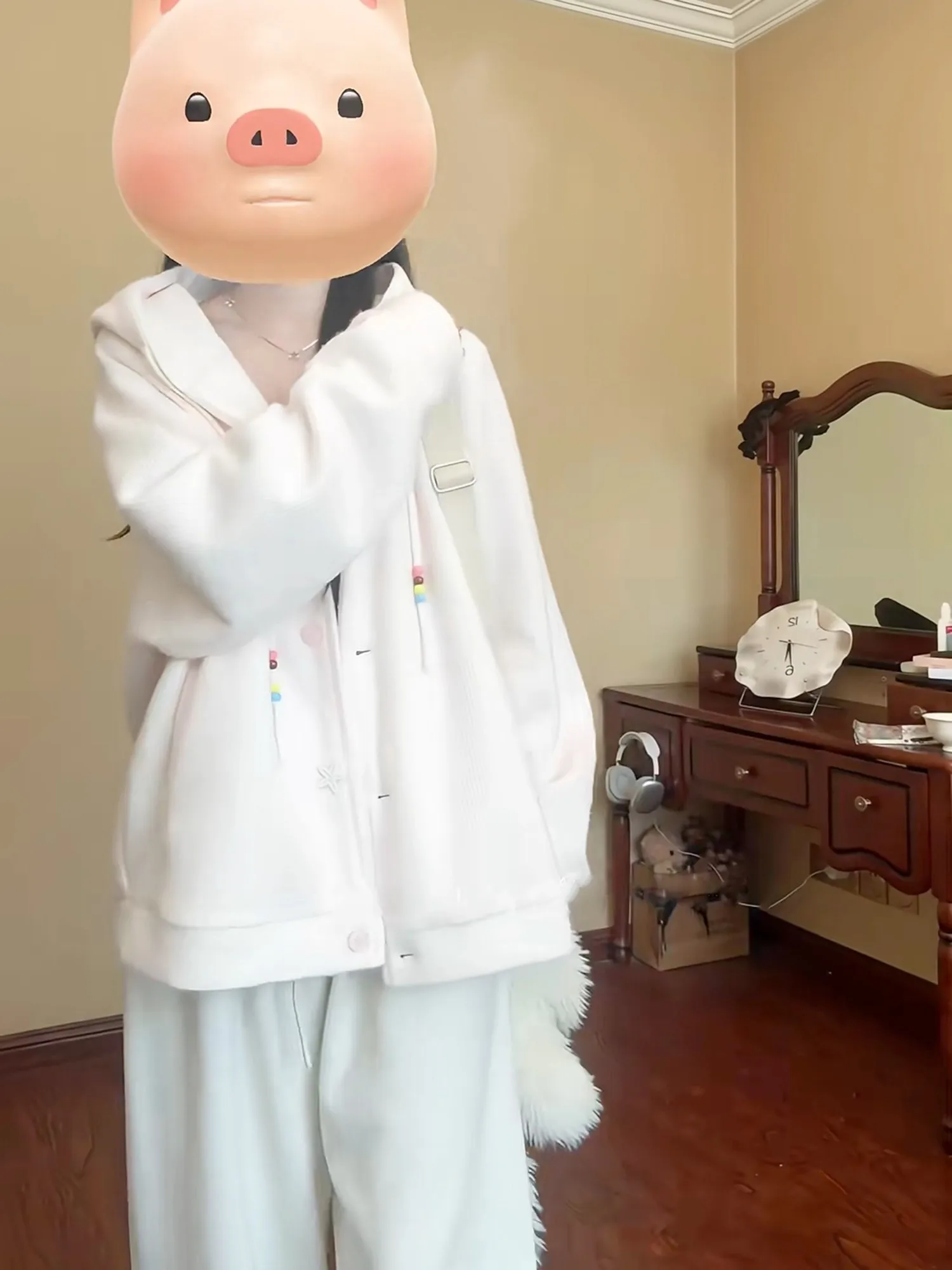 لينة مريحة الوردي مقنعين متماسكة سترة معطف المرأة Sle الخريف 2025 جديد فضفاض صالح طويل Sve زر حتى قطعة واحدة لون نقي #4