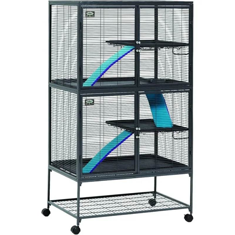 

Critter Nation Double Unit Small Animal Cage, 4 Tiers, Includes Pan, Shelf, Ramp & Co er, for Rats, Ferrets, Chinchillas, Sugar