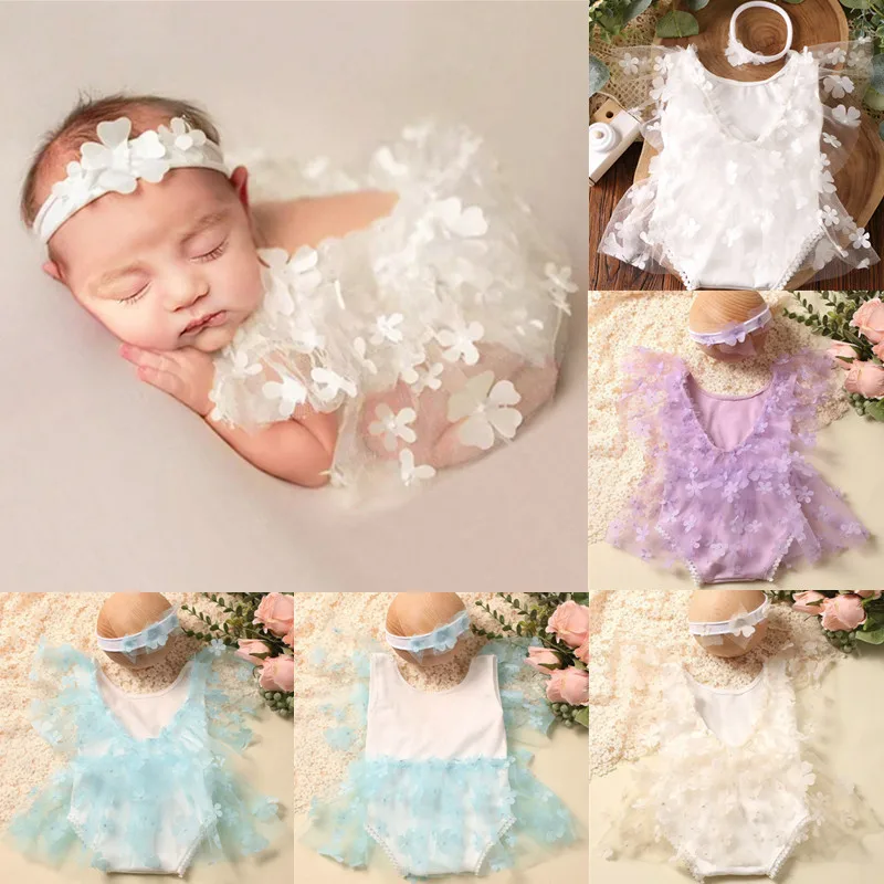 

❤️Newborn Photography Clothing Flower Headband+Jumpsuit 2Pcs/set Studio Baby Photo Props Accessories Clothes Outfits Fotografia