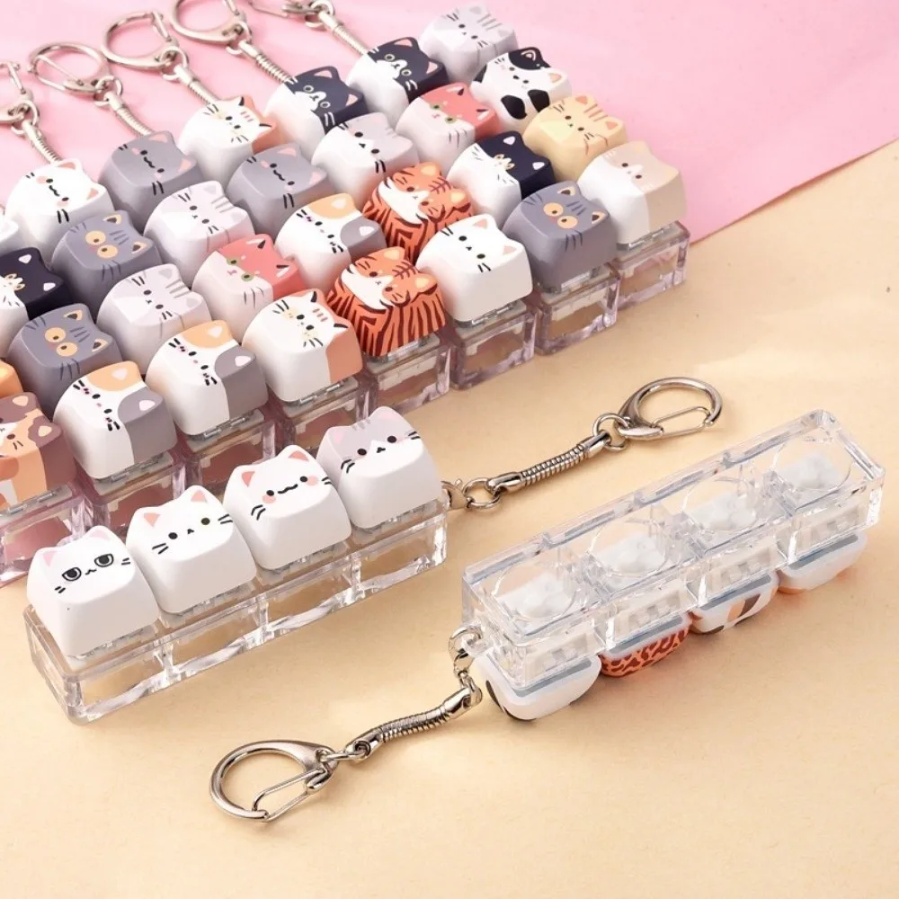 4 Keys Cat Fidget Keychain Creative Kawaii Cat Mechanical Keyboard Keyring Finger Button Bag Pendant Keycap Keychain