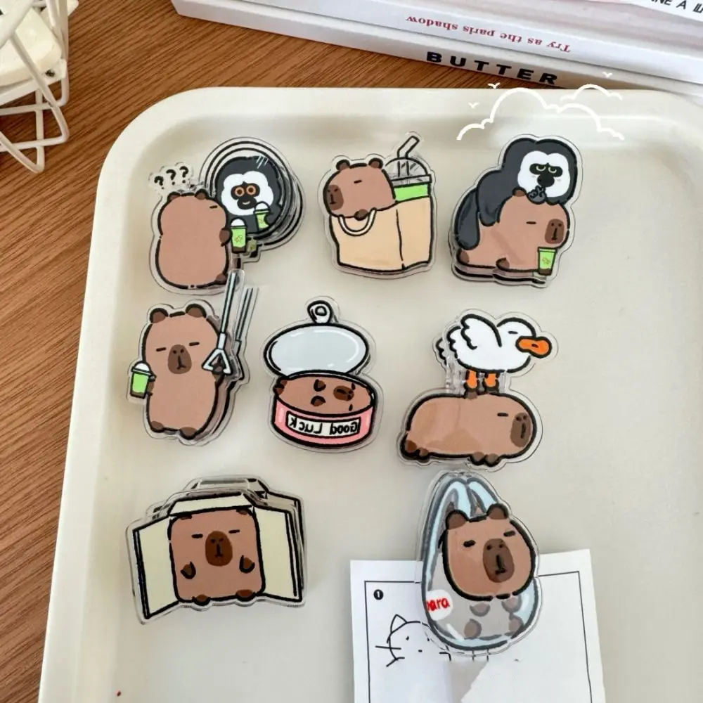 PP Cartoon Capybara Clip Stationery Animal Style Capybara Paper Clip Creative Acrylic Cute Capybara Photo Clip Kid Gifts