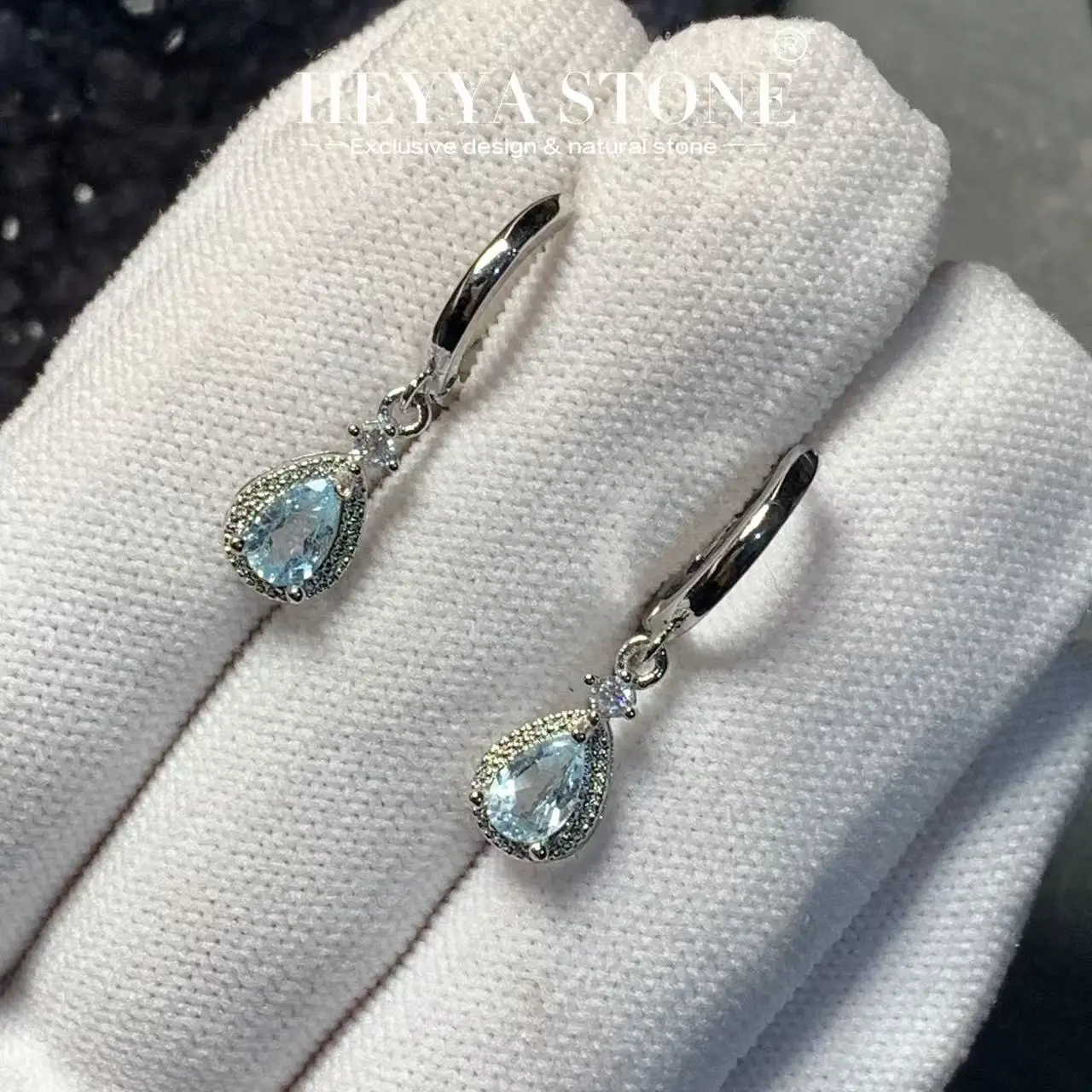 HEYYA STONE Natural Blue Topaz Hoop Earrings For Women Earrings Simple Fine Jewelry Stone Gemstone Classic Style Fine Gift