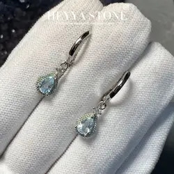 HEYYA STONE Natural Blue Topaz Hoop Earrings For Women Earrings Simple Fine Jewelry Stone Gemstone Classic Style Fine Gift