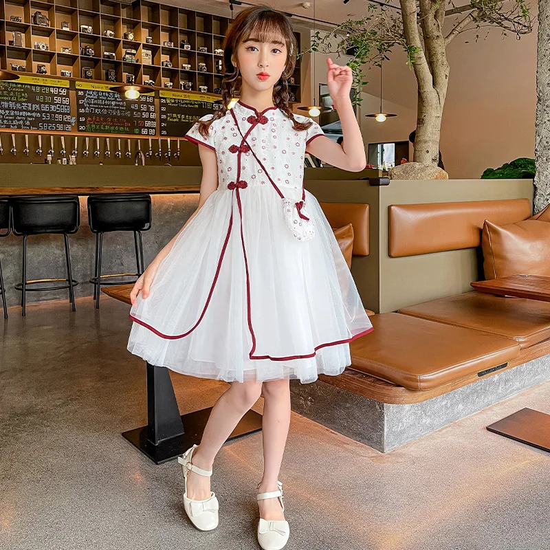 Summer cool girls' dresses cheap and fashionable 2022 new Chinese style children's long skirts short-sleeved princess dresses