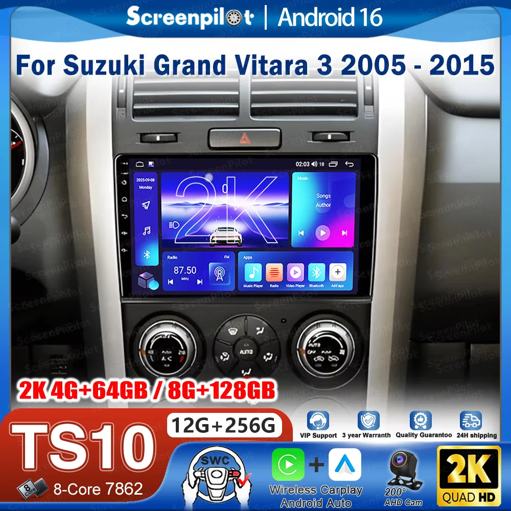 Android 16 Car Radio Stereo Head Unit For Suzuki Grand Vitara 3 2005 - 2015 Multimedia Video Player GPS Navigation Touch Screen