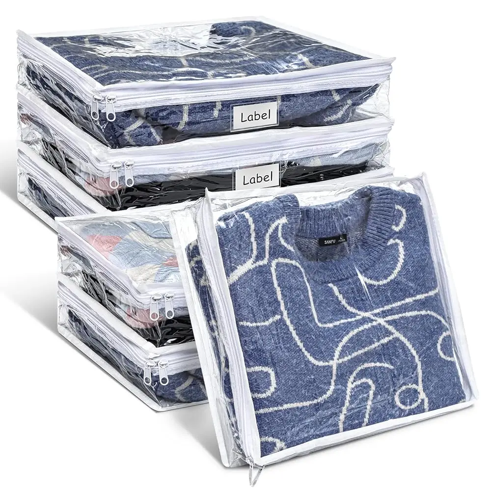 

Free ShippingFree Shipping6 Pieces Sweater Storage Bags Plastic Clear PVC Clothes Storage Bags with Zipper and Label for Blanke