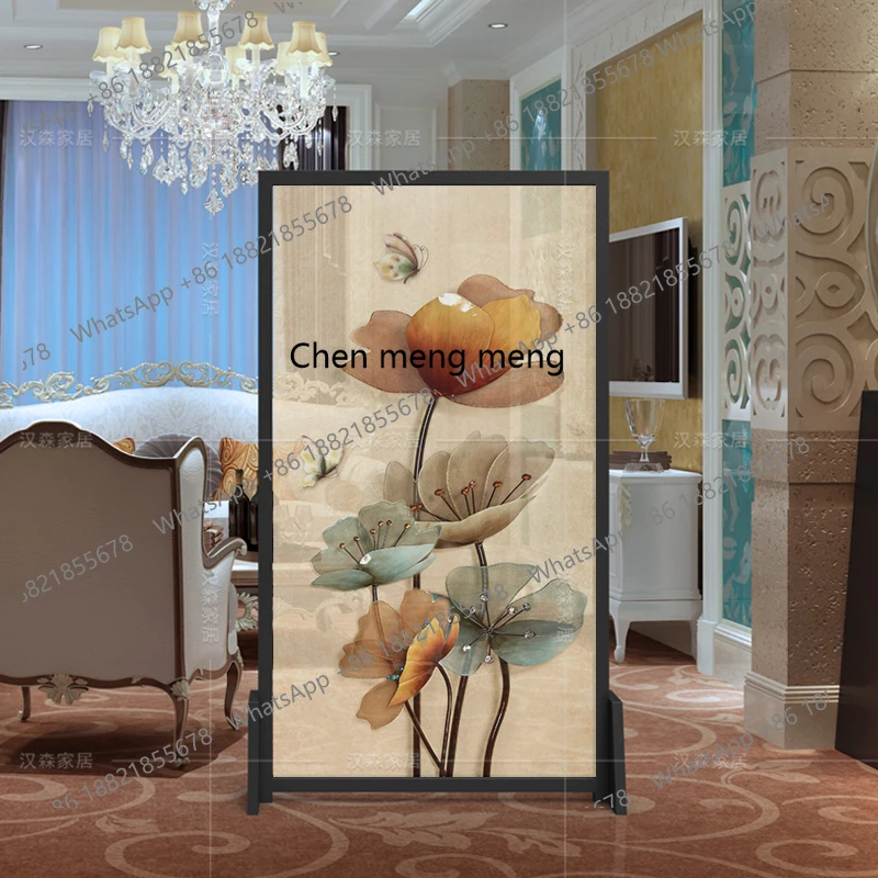 

American solid wood screen partition entrance living room hotel, modern simple fabric seat screen