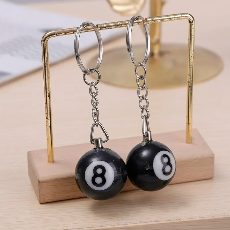 Black Creative Number Eight Round Ball Billiard Key Chain Pendant Car Key Ring Decoration Useful and Practical Accessories Gift