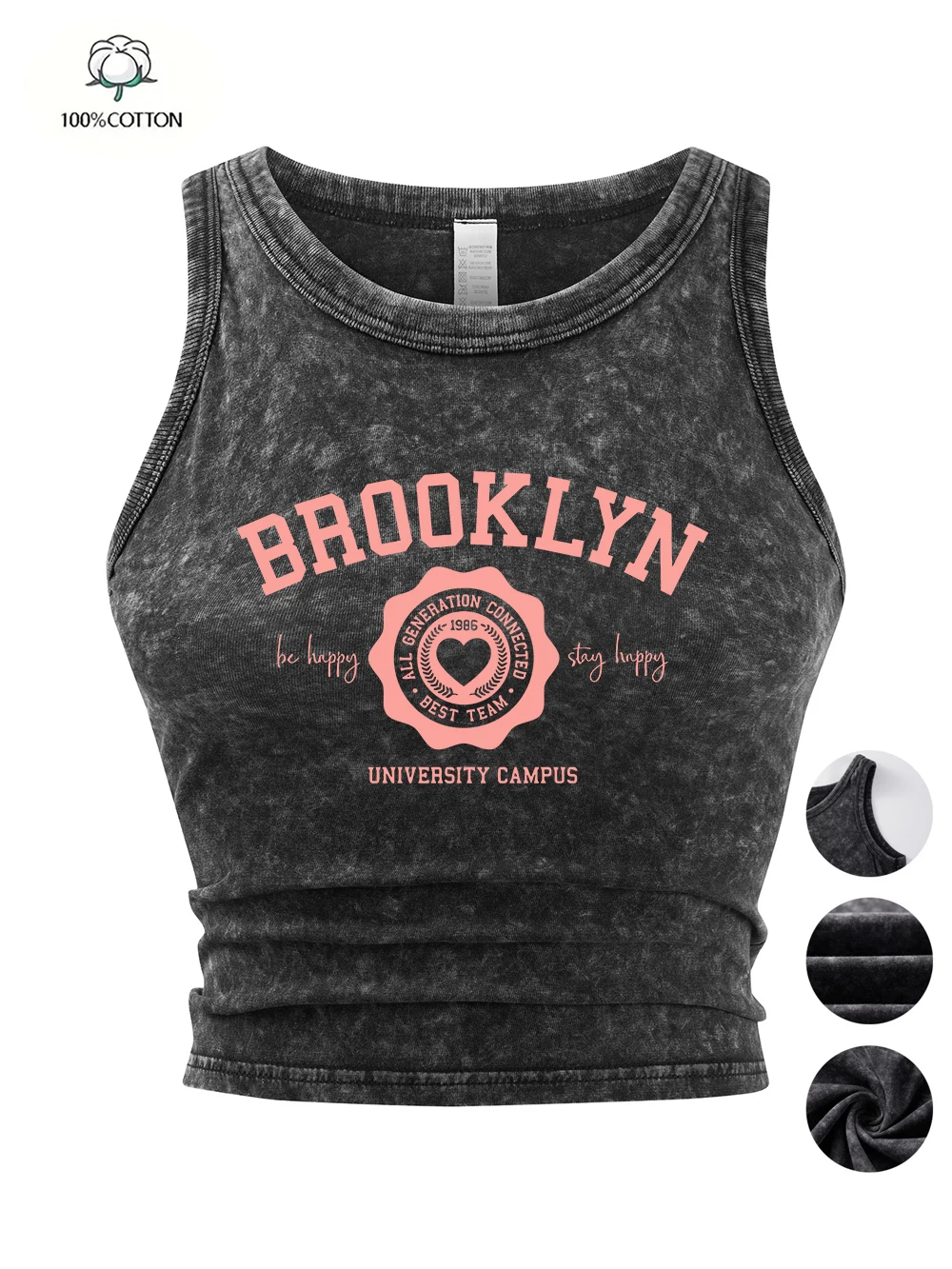 

Brooklyn Best Team Heart Prints Tank Tops Y2K Sexy Womens Cotton Washed T-Shirts Tight Basic Vintage Streetwear Street Clothes