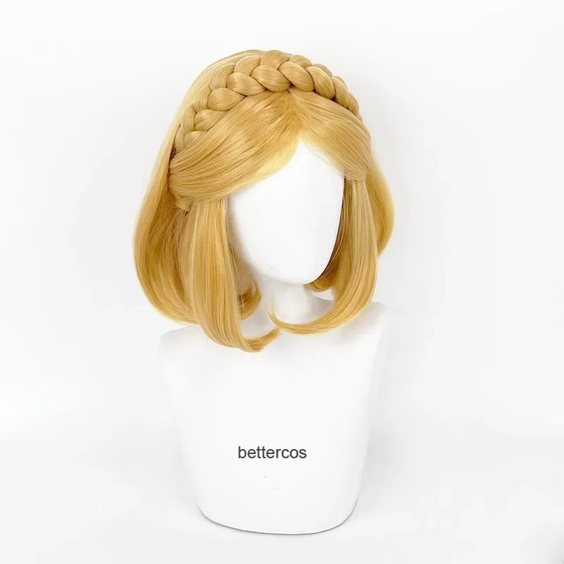 Zelda Princess Cosplay Wig Golden Blonde Braided Short Wig Cosplay Anime Princess Cosplay Wig Ears Heat Resistant Wigs Wig Cap