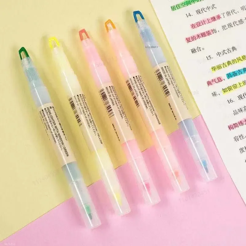 5Colors/Set Double Nib Window MUJIs Highlighter Pens Stationery Student Only Key Points Marker Colored Marking Fluorescent Pen