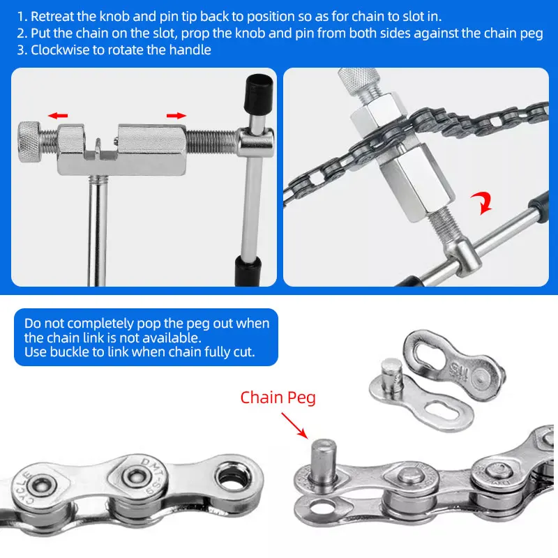 Full Metal Chain Breaker for Bicycle 6-12 Speed Drivetrain Service Cycle Chain Thimble Removal Tool Heat Treated Electro Plated