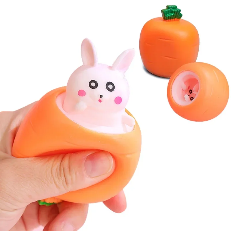 

Funny Carrot Rabbit Cup Squeeze Toys Stress-relieving Bunny Pinch Fun Stress Ball Vent Squirrel Cup Prank Toy Fidget Toys Gifts