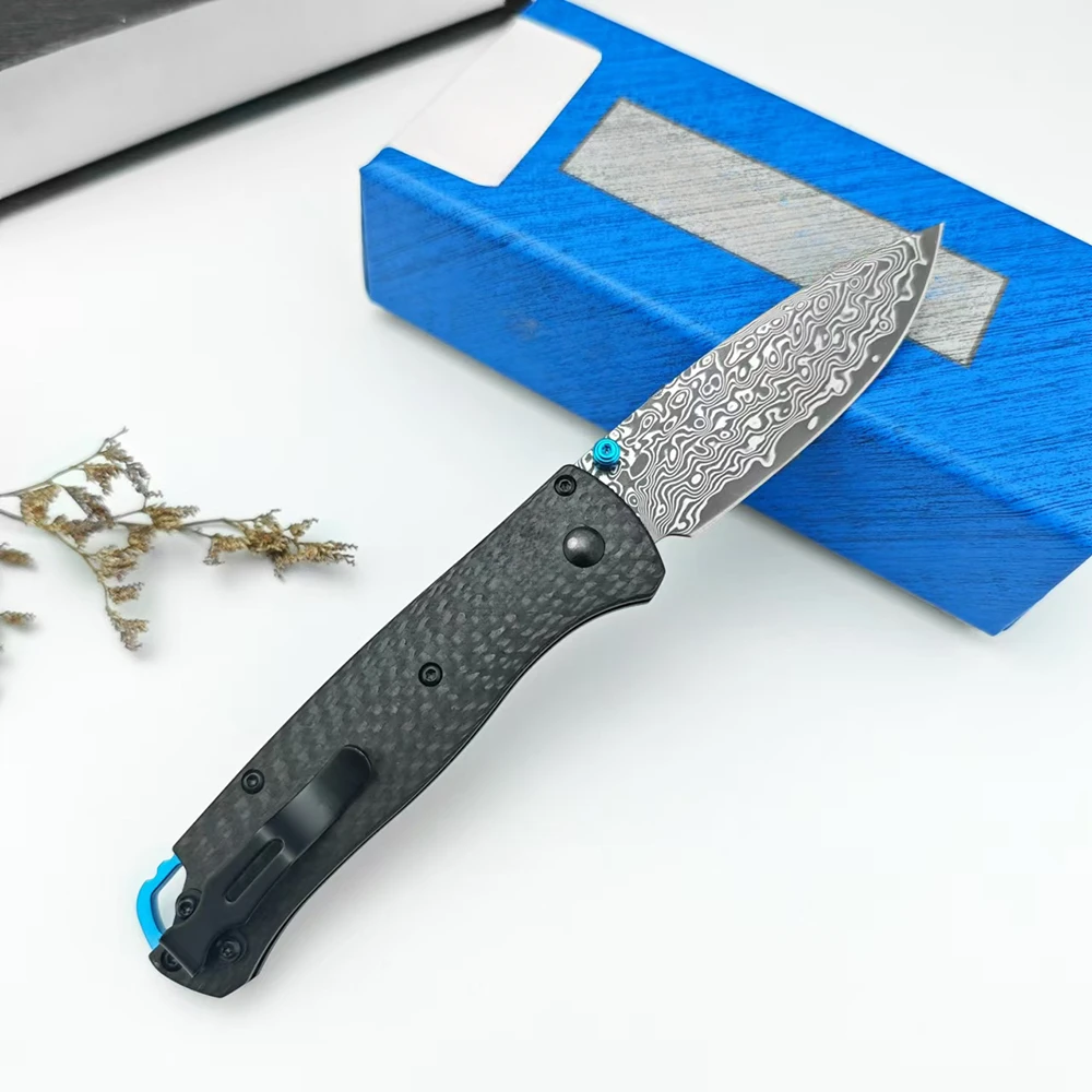 BM 535 Tactical Folding Knife Damascus Steel Blade Carbon Fiber Handle EDC Multitools Tool for Outdoor Camping and Hiking