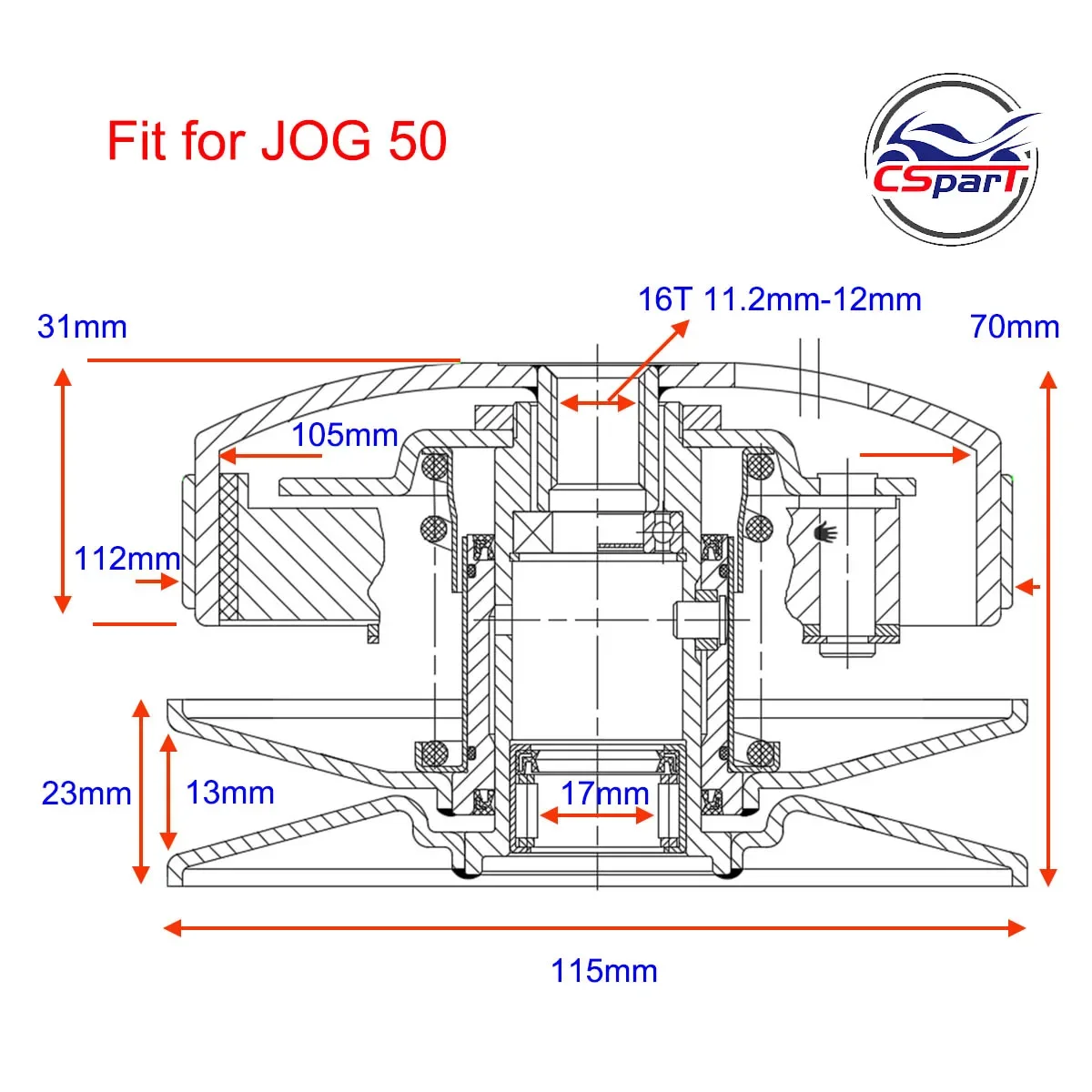 112MM 16T JOG Clutch Assembly for Yamaha 50CC 1E40QMB Minarelli  Baotian Znen Jinlang LongJia Jonway Kazuma Scooter Buggy Parts