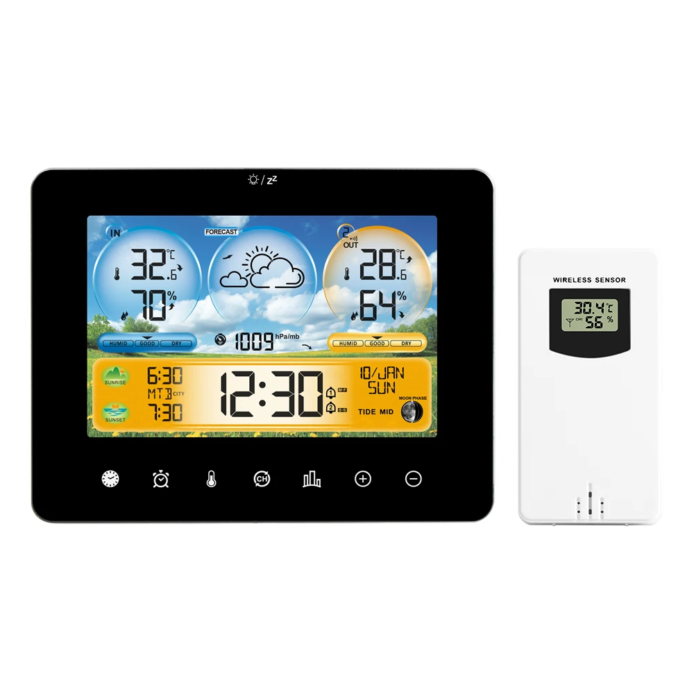 

Touch Screen Color Display Weather Station Alarm Clock Home Temperature Humidity Meter Sun Time Barometer Tide Forecast Sensor