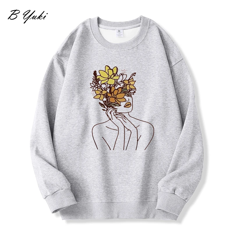 Blessyuki Mode Esthetisch Patroon Bedrukt Hoodie Vrouwen Herfst Winter O-hals Eenvoudig Basis Sweatshirt Dames Vrijetijdskleding Y 2K