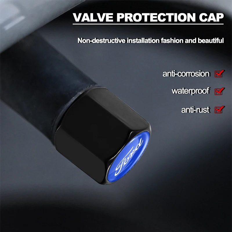 Car Wheel Tire Valve Stems Cap With Keychain Keyring Badge For Ford Focus Mondeo Kuga Fiesta MK7 Escort Explorer 2 4 MK2 MK4