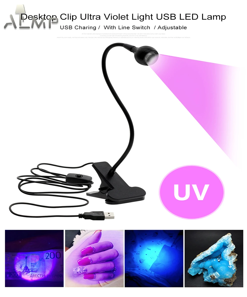 

UV Desk Lamps Purple Gel Curing Lamp Led Clip Lamp Charging USB Flexible Desk Lamp 2023 DIY Desk Lamp