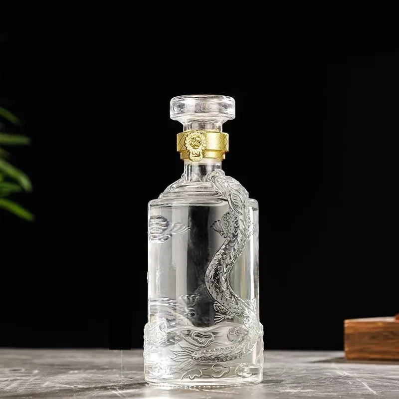 Dragon Engraved 500ML Round shaped whiskey decanter barware Alcohol Bottle for Liquor Scotch Bourbon