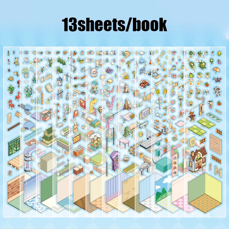 Mr. Paper 13 Stück Palm PET 2.0 Aufkleberbuch, Mini-Diorama-Tagebuchzubehör, 3D-Szenencollage, tragbarer kreativer Briefpapieraufkleber – Detail 6
