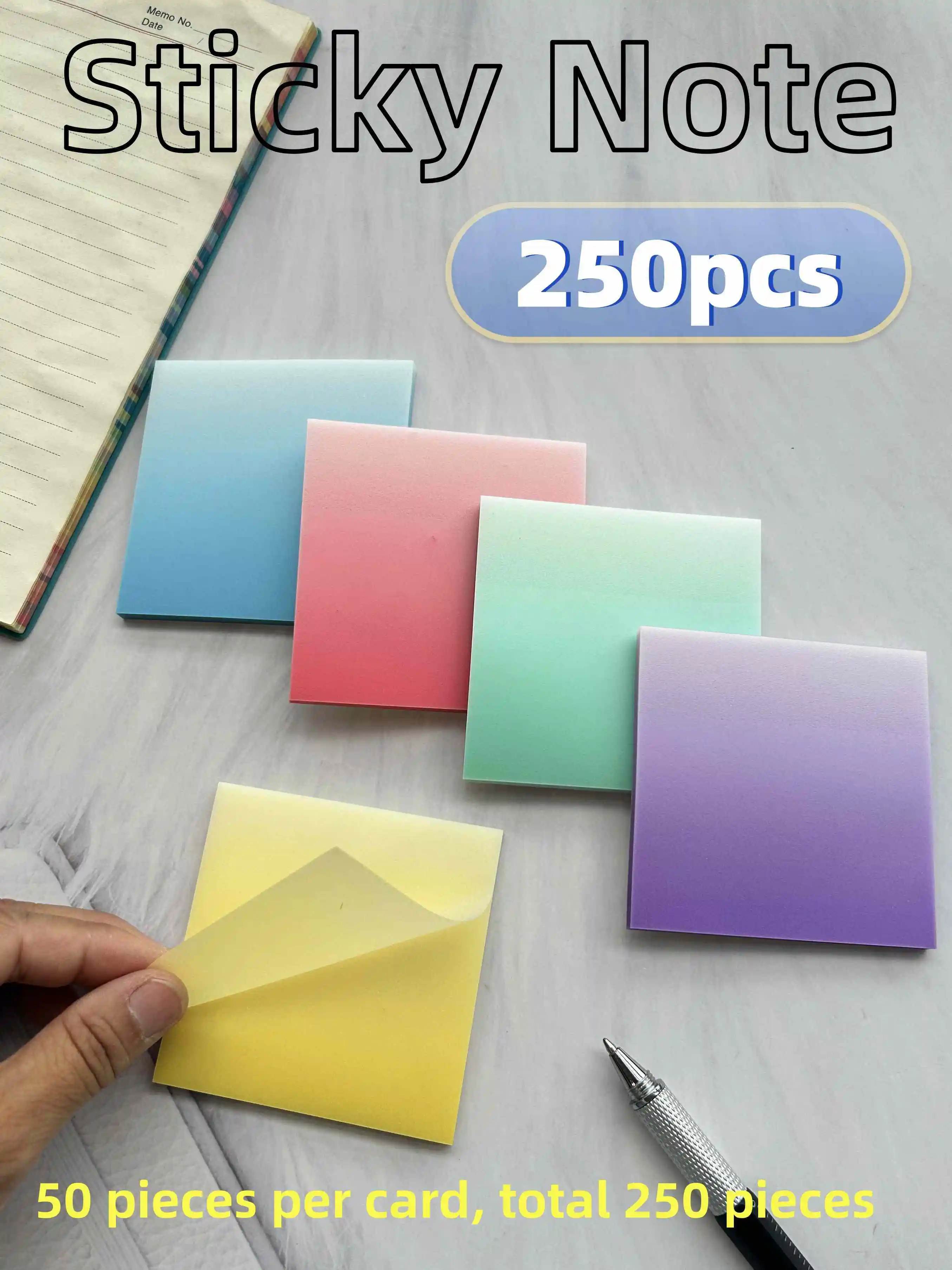 250 sheets PET Transparent Sticky Notes Perspective Waterproof Clear Fluorescence Memo Pad Stationery School Office Supplies