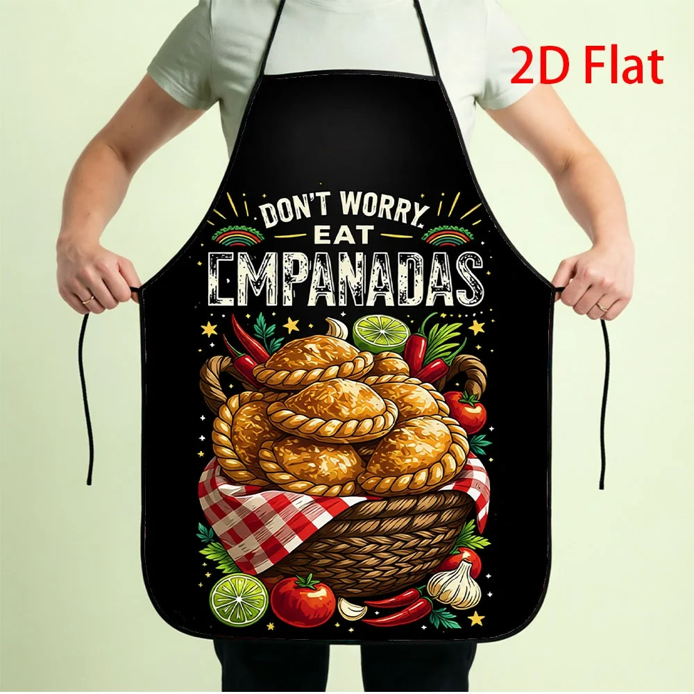 Funny Don't Worry Eat Empanadas Apron, Retro Foodie Pastry Print Waterproof Kitchen Bib, Latin Cooking Gift for Mom & Chef