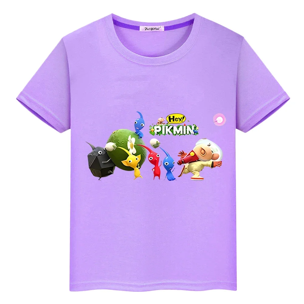 

Футболка Pikmin с милым принтом для мальчиков и девочек, летняя одежда, короткие топы из 100% хлопка с героями мультфильмов, футболки с аниме, футболка с гордостью, футболка y2k, детская одежда