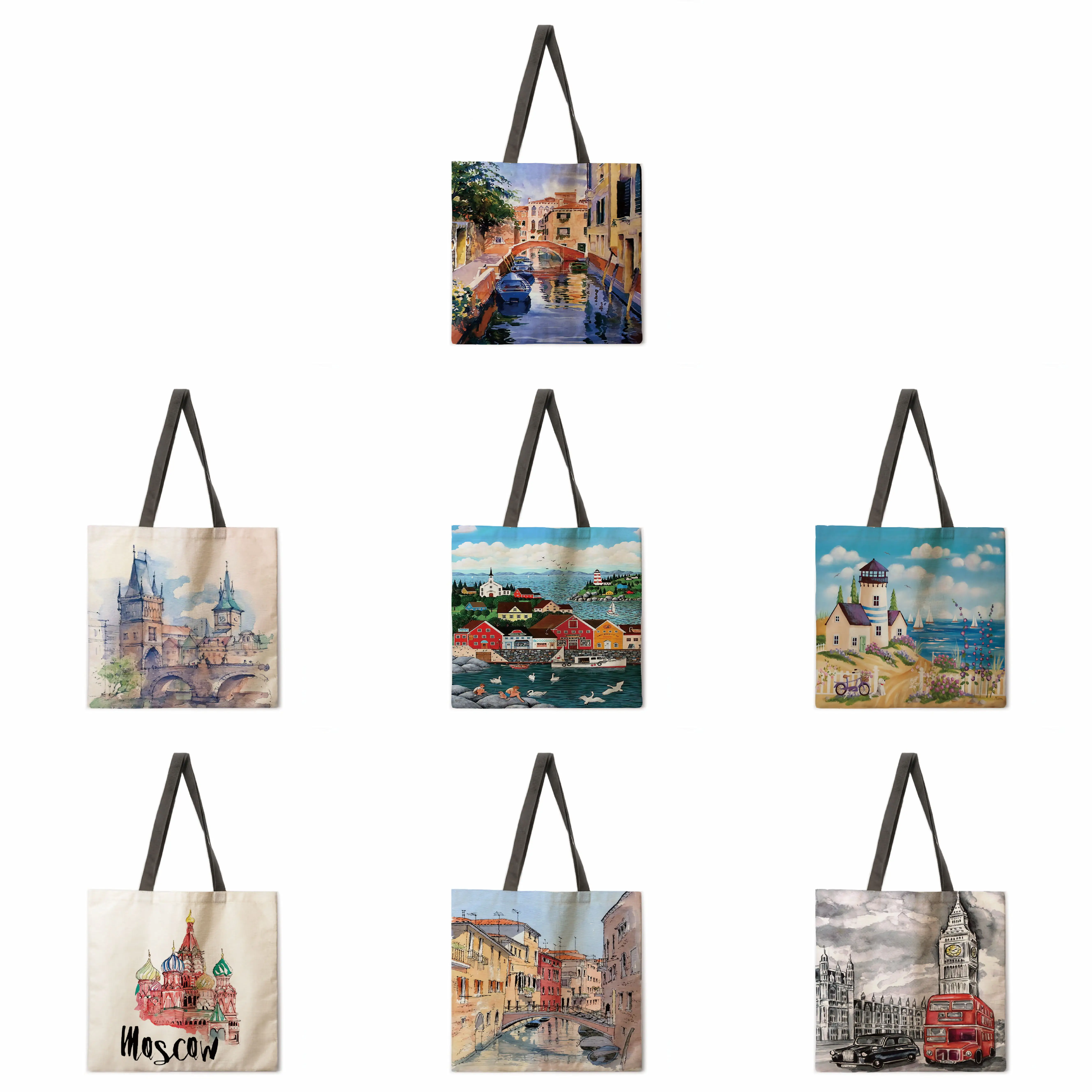 

Architecture, painting, casual handbag, foldable shopping bag, women's handbag, fashionable beach bag, tote bag