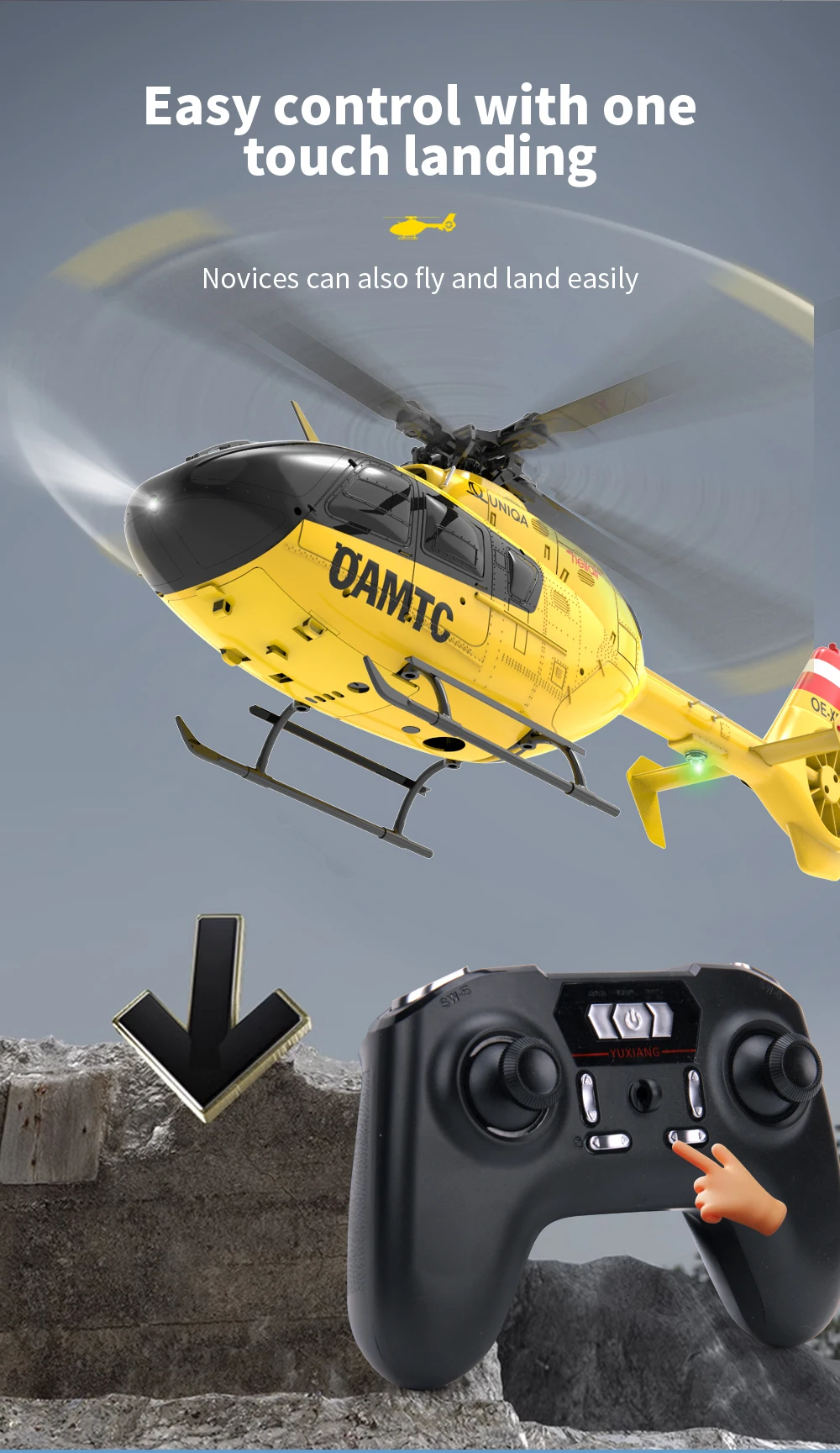 YXZNRC EC135 RC Helicopter with 6-axis Gyro 2.4G 6CH 1:36 Scale Flybarless Optical Flow Positioning Altitude Hold LED Light